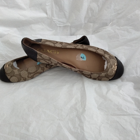 Coach Chelsea Outline Ballet Flats Size 6 Tan Brown Signature Monogram Leather - Picture 10 of 16